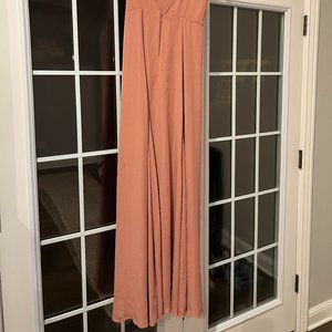 Light pink/orange floor length bridesmaid dress